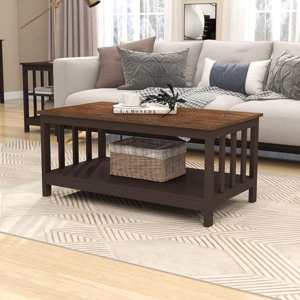 ChooChoo Mission Coffee Table, Black Wood Living Room Table with Shelf, 40 Black - Grand Goldman