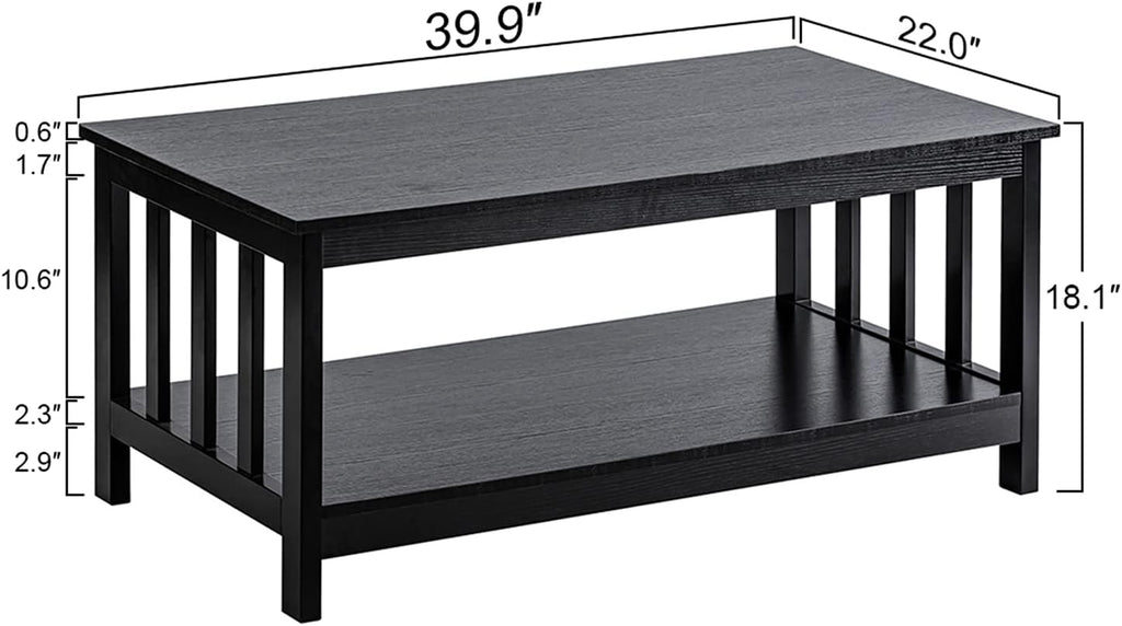 ChooChoo Mission Coffee Table, Black Wood Living Room Table with Shelf, 40 Black - Grand Goldman