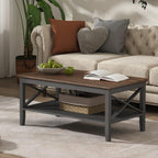 ChooChoo Oxford Coffee Table with Thicker Legs, Black Wood Coffee Table with Storage for Living Room - Grand Goldman