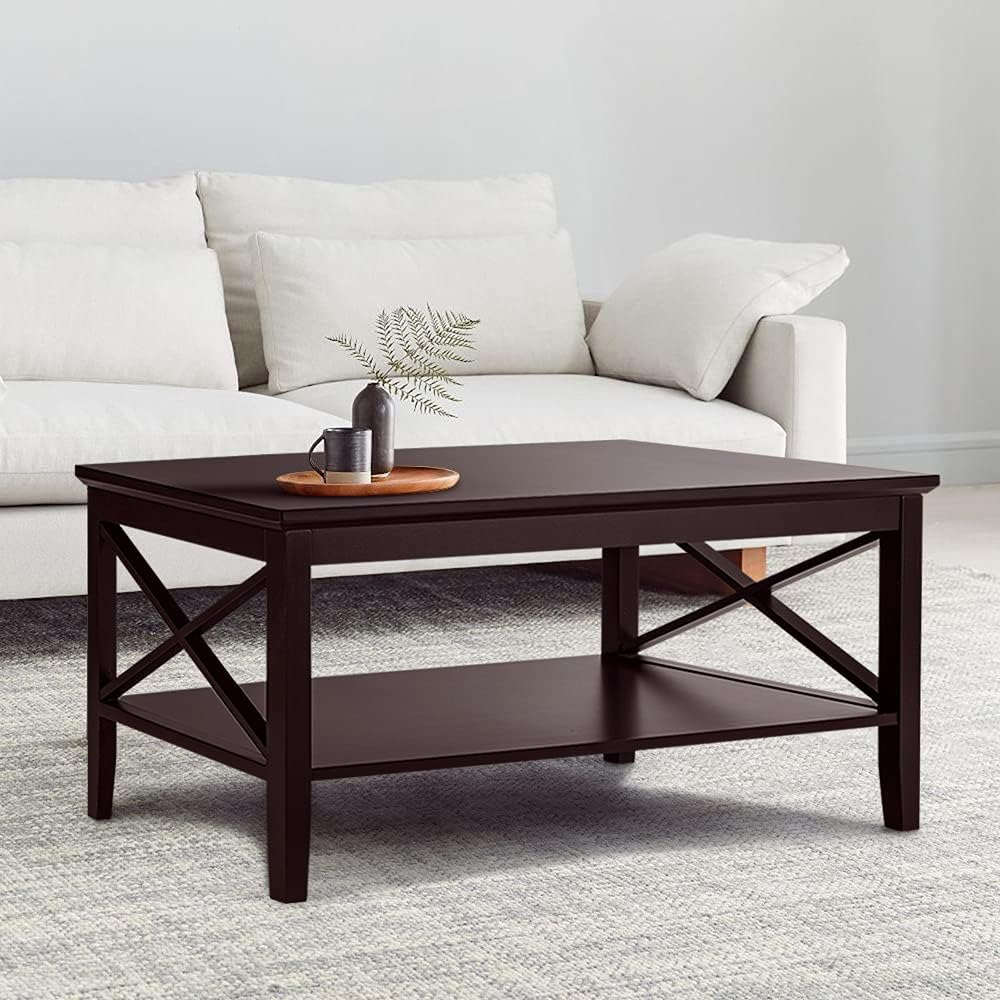 ChooChoo Oxford Coffee Table with Thicker Legs, Black Wood Coffee Table with Storage for Living Room - Grand Goldman