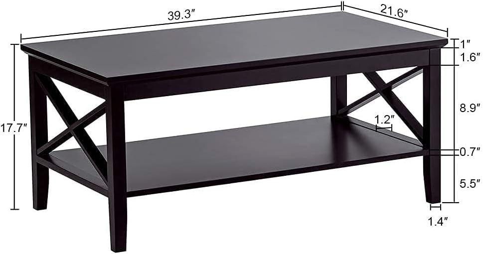 ChooChoo Oxford Coffee Table with Thicker Legs, Black Wood Coffee Table with Storage for Living Room - Grand Goldman
