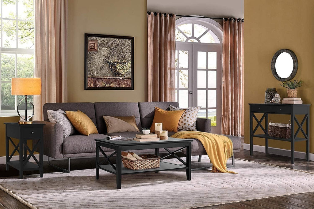 ChooChoo Oxford Coffee Table with Thicker Legs, Black Wood Coffee Table with Storage for Living Room - Grand Goldman