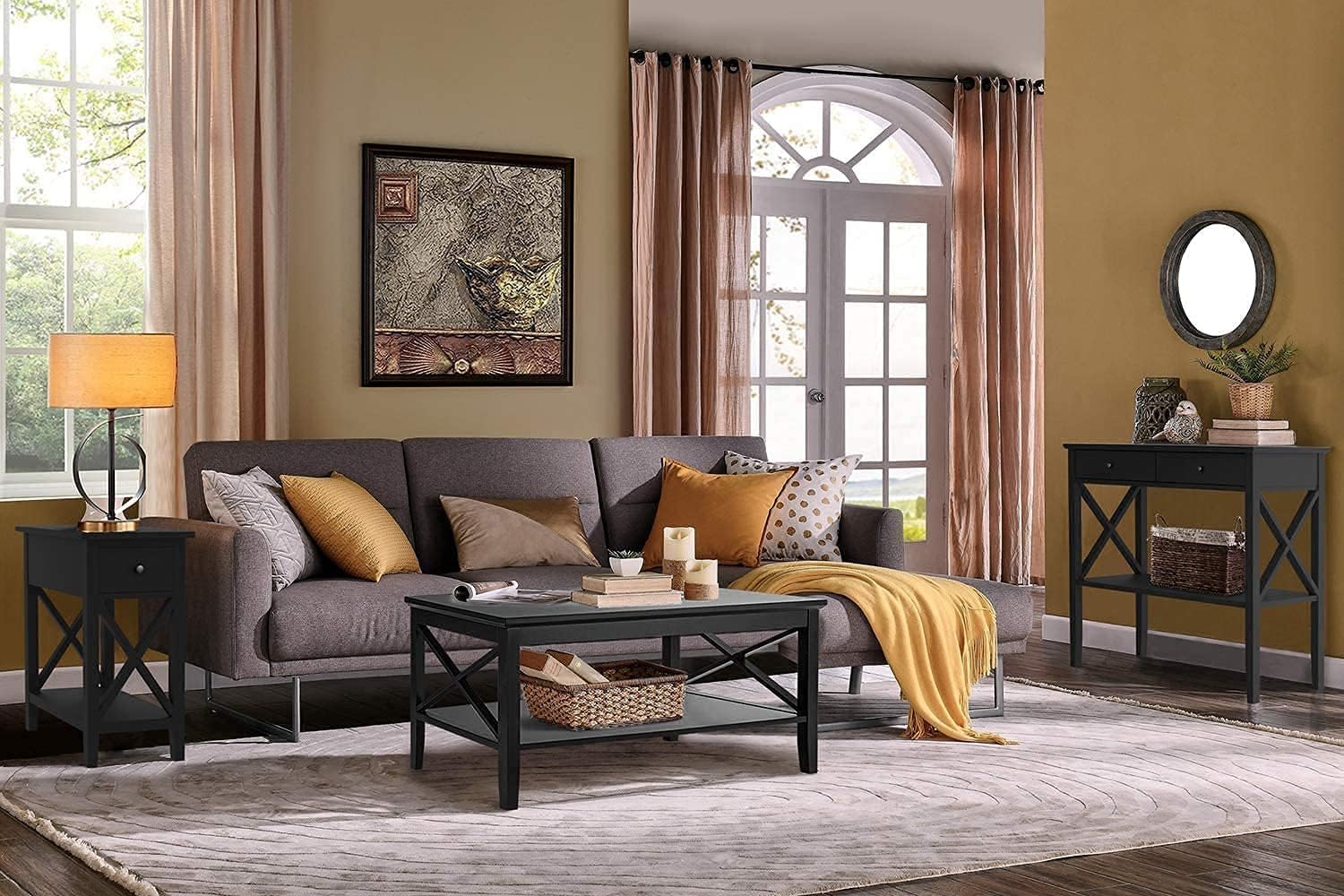 ChooChoo Oxford Coffee Table with Thicker Legs, Black Wood Coffee Table with Storage for Living Room - Grand Goldman