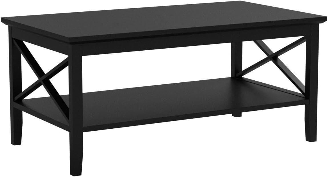 ChooChoo Oxford Coffee Table with Thicker Legs, Black Wood Coffee Table with Storage for Living Room - Grand Goldman
