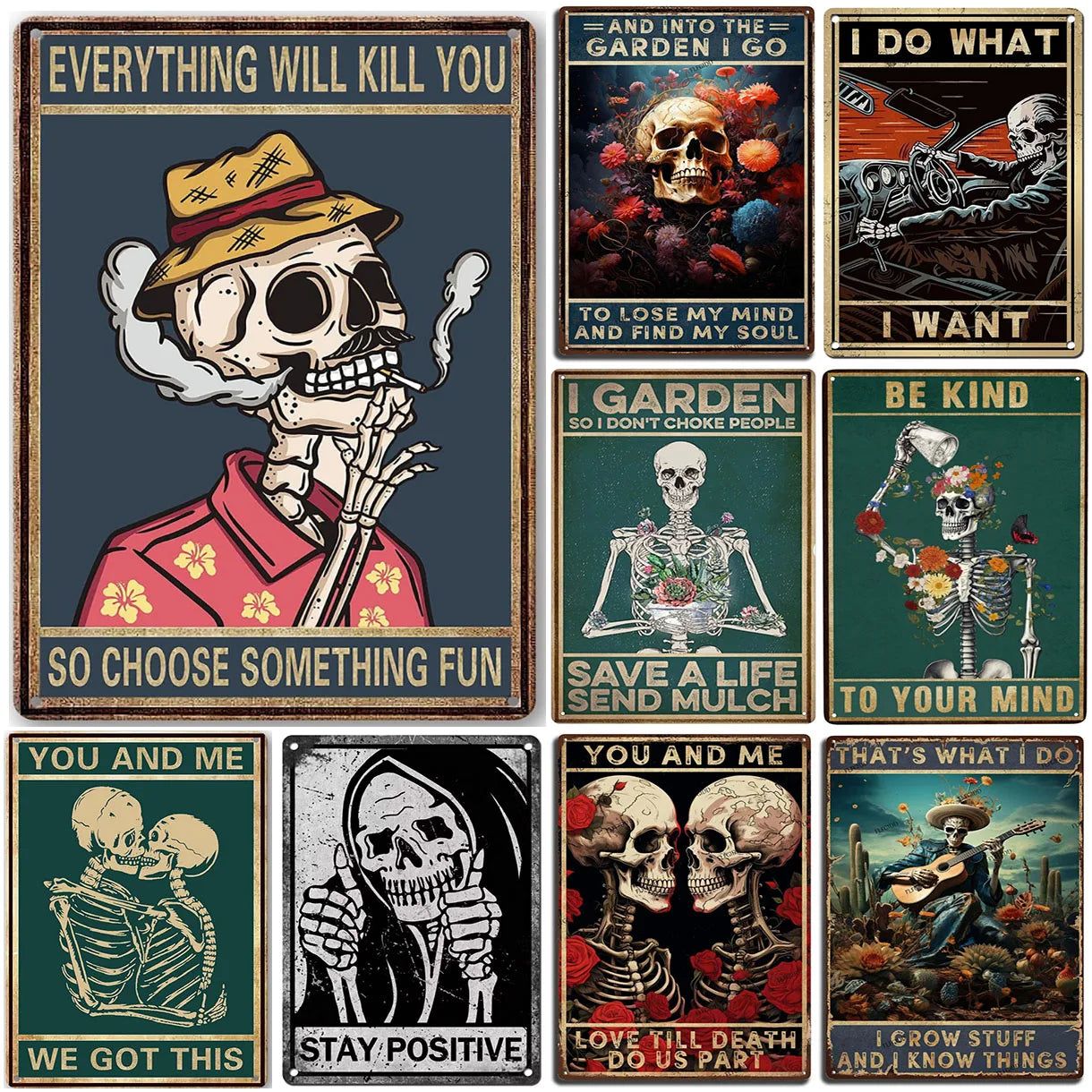 Choose Something Fun Skull Metal Tin Signs Posters Plate Wall Decor for Garage Bars Man Cave Cafe Clubs Retro Posters Plaque - Grand Goldman
