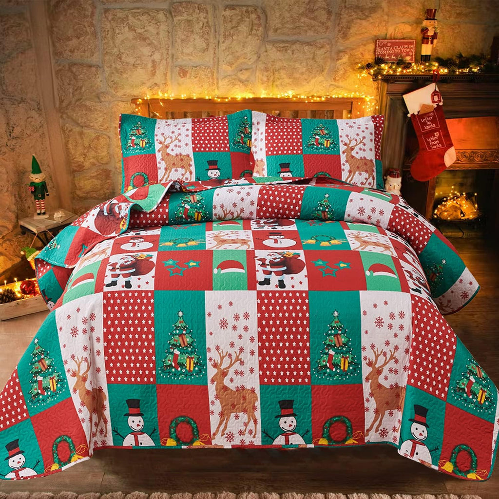 Christmas Bedding Set King Size Christmas Quilt Bedspread Xmas Bedding Reversible Christmas Quilt Coverlet Rustic Lodge Deer Snowflake Bedding Cabin Home Holiday Decor Xmas Christmas Quilt Bedding - Grand Goldman