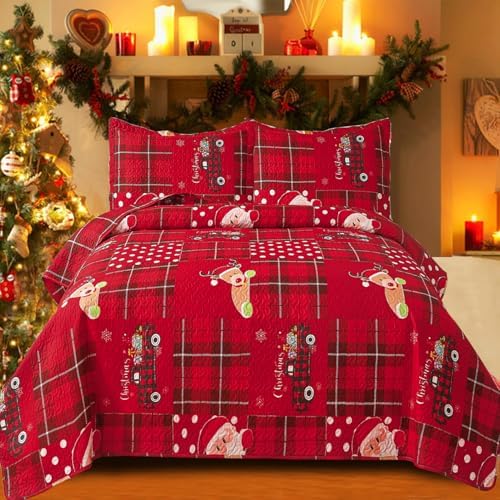 Christmas Bedding Set King Size Christmas Quilt Bedspread Xmas Bedding Reversible Christmas Quilt Coverlet Rustic Lodge Deer Snowflake Bedding Cabin Home Holiday Decor Xmas Christmas Quilt Bedding - Grand Goldman