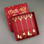 Christmas Golden Dessert Spoon Fruit Fork Set Victorian Royal Utensils 4 Pieces Pack - Grand Goldman