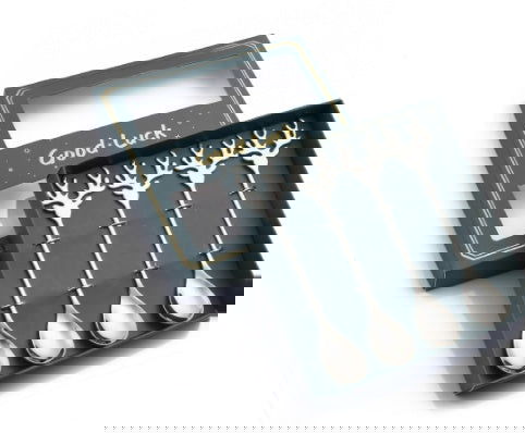 Christmas Golden Dessert Spoon Fruit Fork Set Victorian Royal Utensils 4 Pieces Pack - Grand Goldman