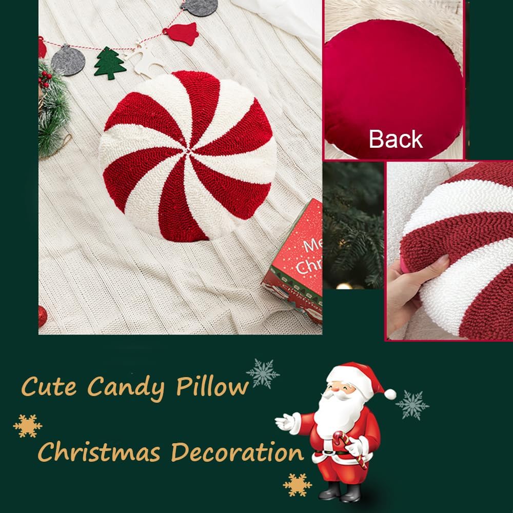 Christmas Pillows Candy Throw Pillow White Round Decorative Pillow Christmas Decorations Soft Winter Pillow Cute Plush Pillow Cushions for Couch Sofa Bed,15x15 Inch - Grand Goldman