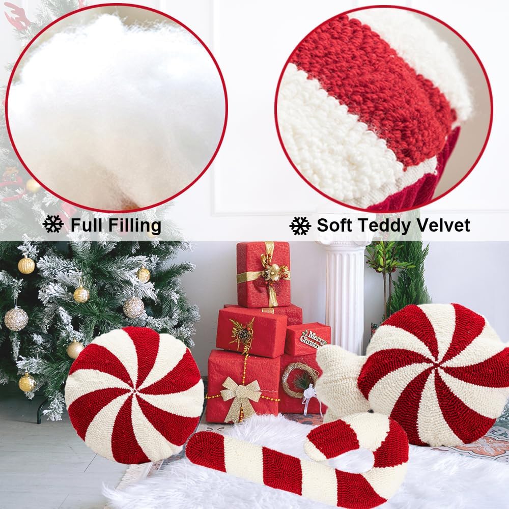 Christmas Pillows Candy Throw Pillow White Round Decorative Pillow Christmas Decorations Soft Winter Pillow Cute Plush Pillow Cushions for Couch Sofa Bed,15x15 Inch - Grand Goldman