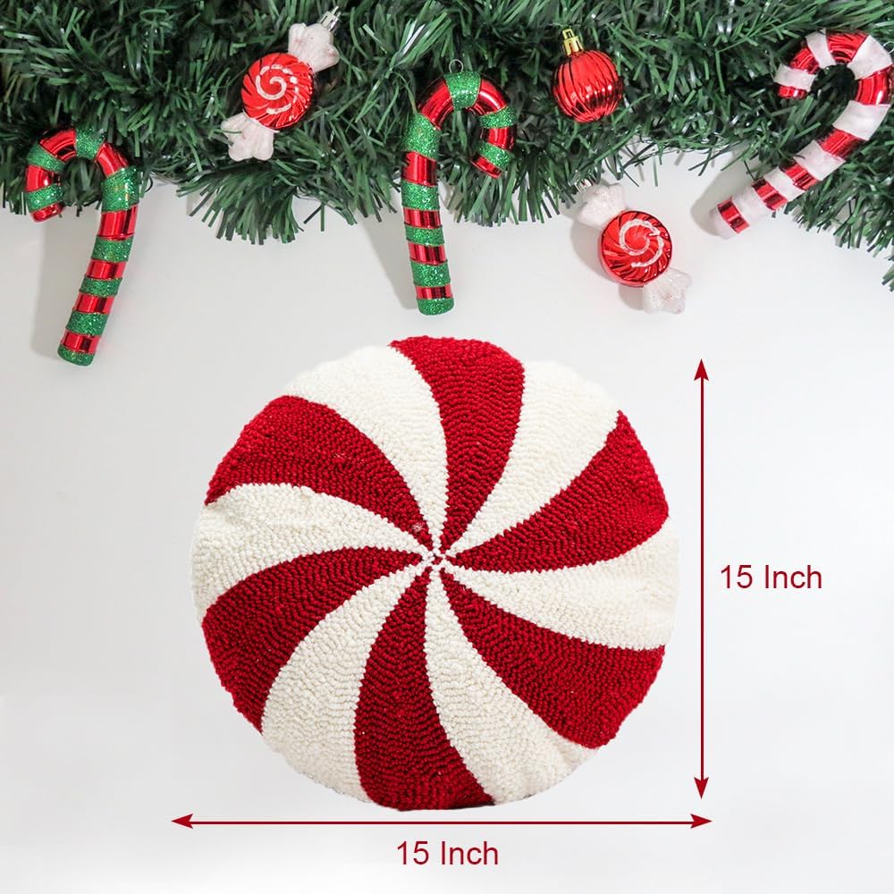 Christmas Pillows Candy Throw Pillow White Round Decorative Pillow Christmas Decorations Soft Winter Pillow Cute Plush Pillow Cushions for Couch Sofa Bed,15x15 Inch - Grand Goldman