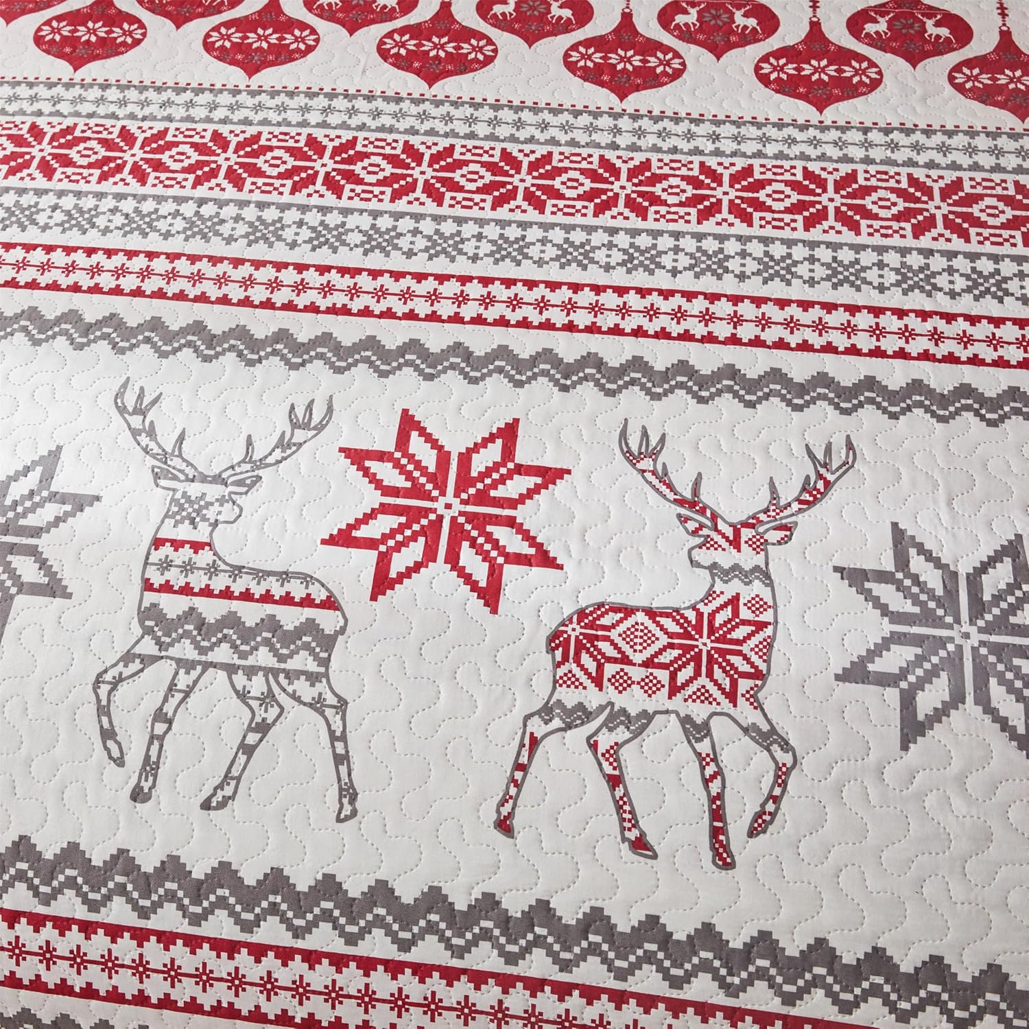 Christmas Quilt Set Queen Size (90 x 90 Inches) Reindeer Snowflakes Lantern Festival Bedding Sets,Christmas Tree Coverlet Bedspread,Xmas Bedroom Decoration,Chrimbo New Year Ornaments - Grand Goldman