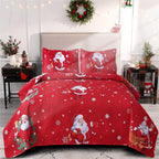 Christmas Quilt Set Queen Size (90 x 90 Inches) Reindeer Snowflakes Lantern Festival Bedding Sets,Christmas Tree Coverlet Bedspread,Xmas Bedroom Decoration,Chrimbo New Year Ornaments - Grand Goldman