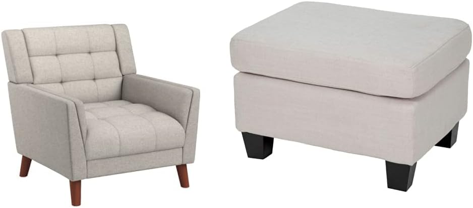 Christopher Knight Home Evelyn Mid Century Modern Fabric Arm Chair, Beige & Walnut - Grand Goldman