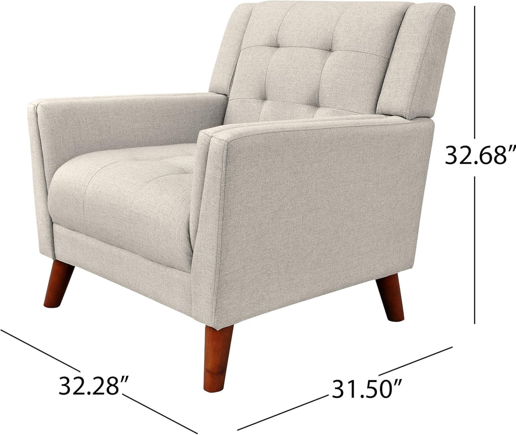 Christopher Knight Home Evelyn Mid Century Modern Fabric Arm Chair, Beige & Walnut - Grand Goldman