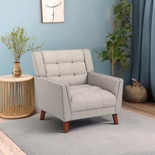 Christopher Knight Home Evelyn Mid Century Modern Fabric Arm Chair, Beige & Walnut - Grand Goldman