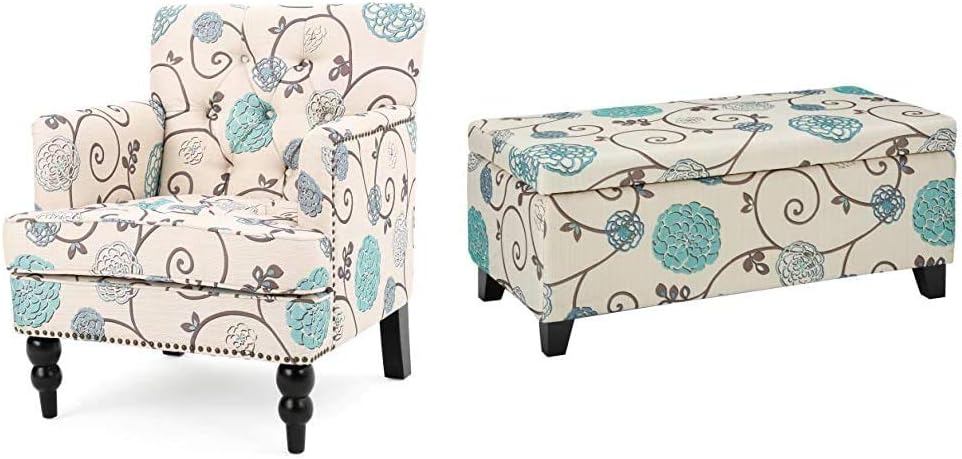 Christopher Knight Home Harrison Fabric Tufted Club Chair, White / Blue (29.5"D x 28"W x 33.5"H) - Grand Goldman