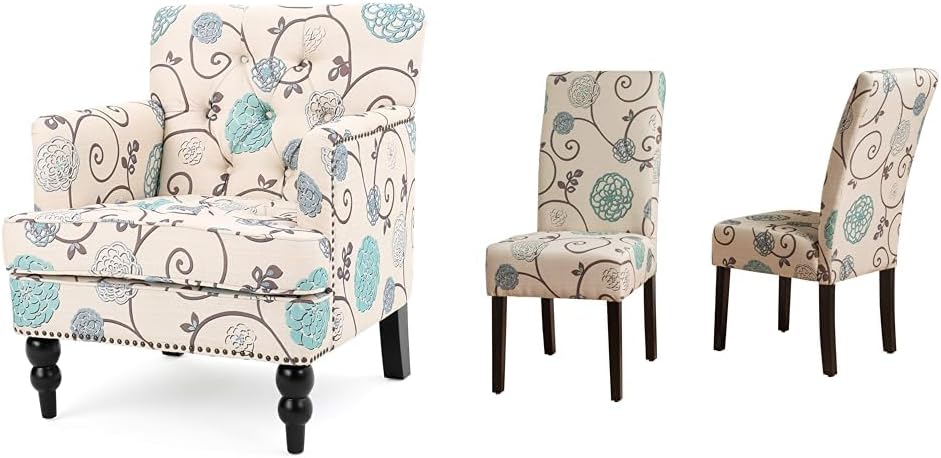 Christopher Knight Home Harrison Fabric Tufted Club Chair, White / Blue (29.5"D x 28"W x 33.5"H) - Grand Goldman