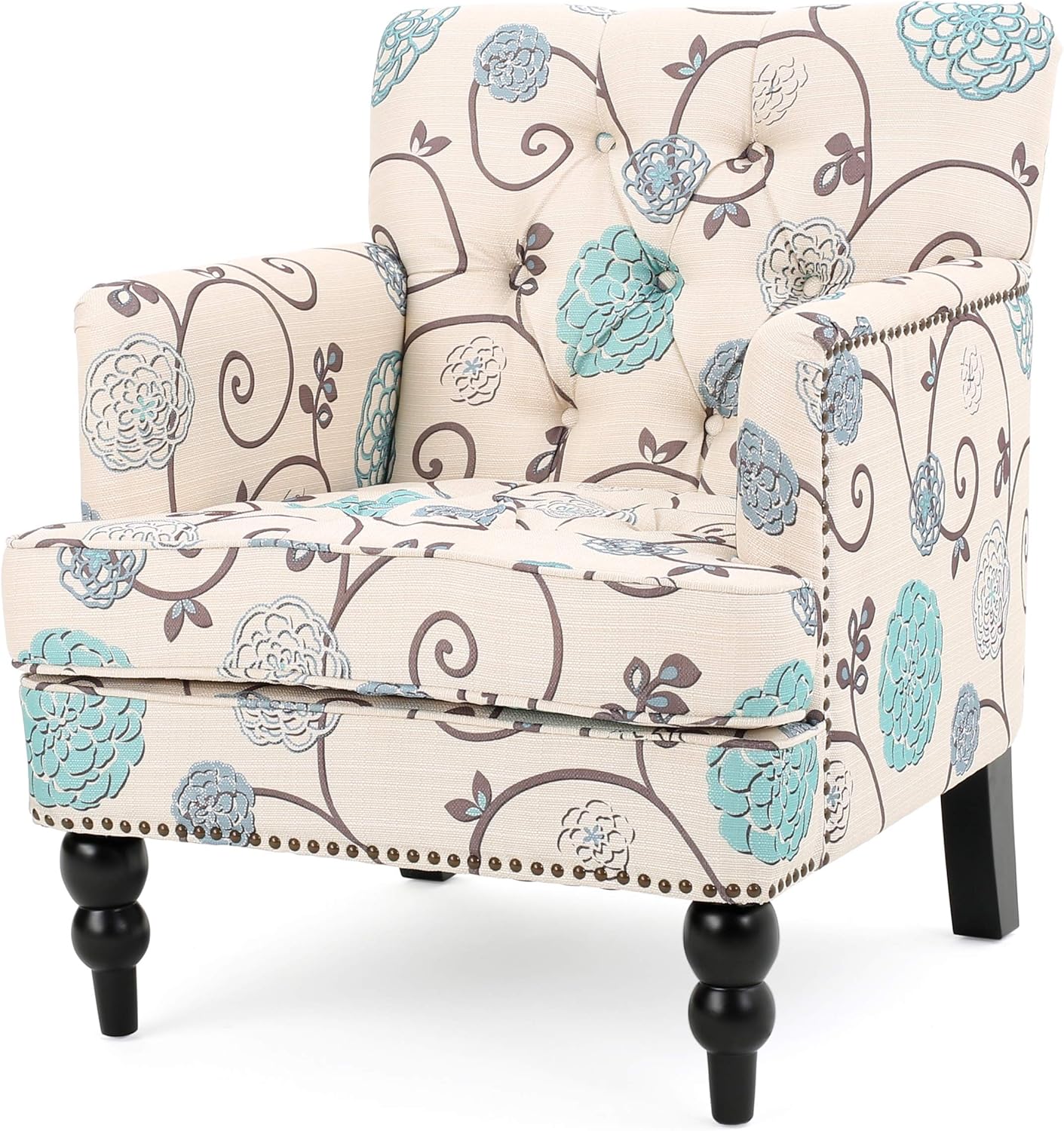 Christopher Knight Home Harrison Fabric Tufted Club Chair, White / Blue (29.5"D x 28"W x 33.5"H) - Grand Goldman