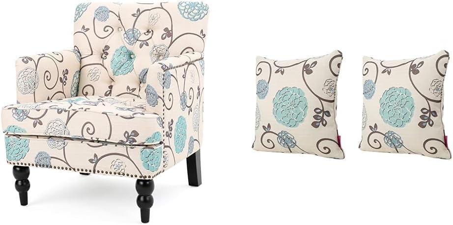 Christopher Knight Home Harrison Fabric Tufted Club Chair, White / Blue (29.5"D x 28"W x 33.5"H) - Grand Goldman