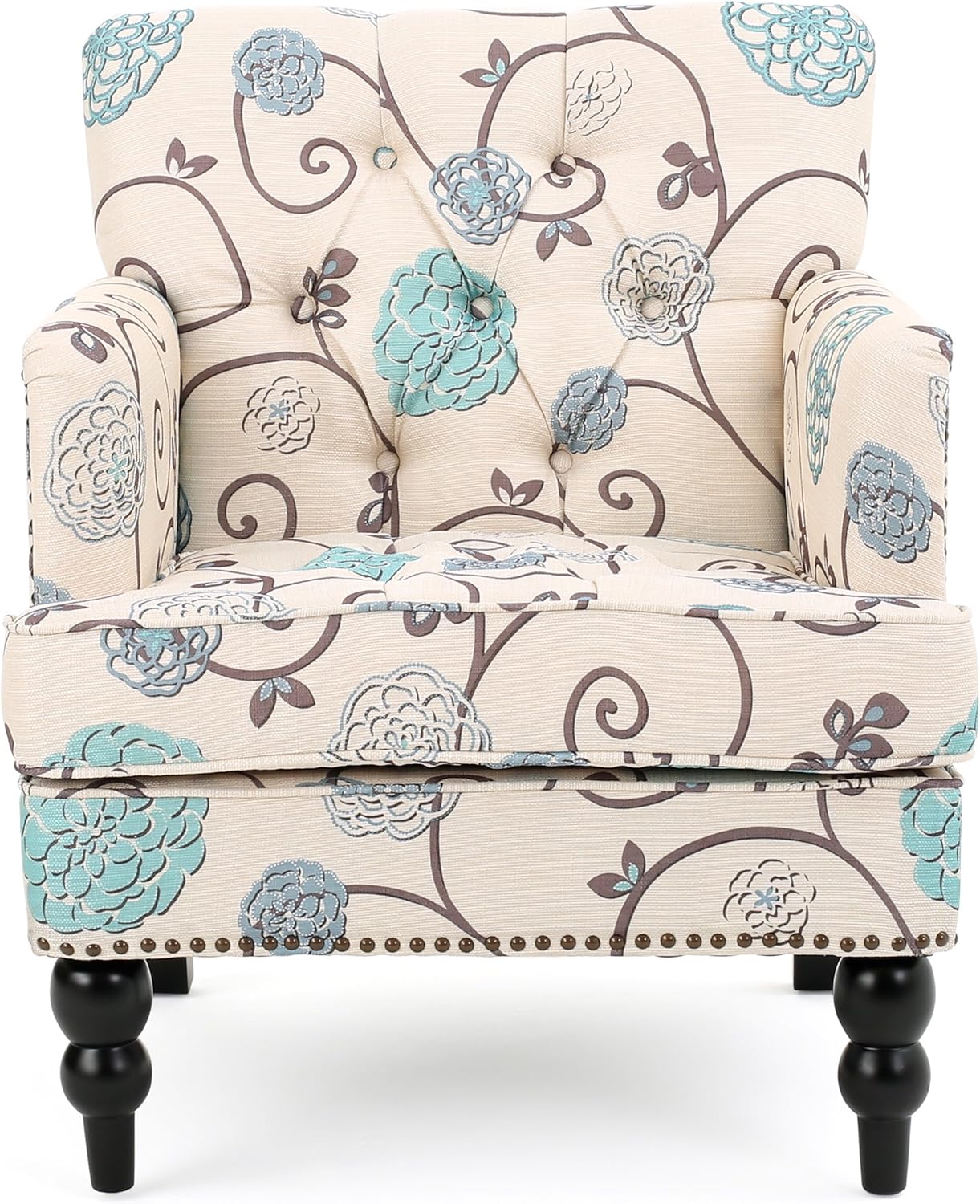 Christopher Knight Home Harrison Fabric Tufted Club Chair, White / Blue (29.5"D x 28"W x 33.5"H) - Grand Goldman