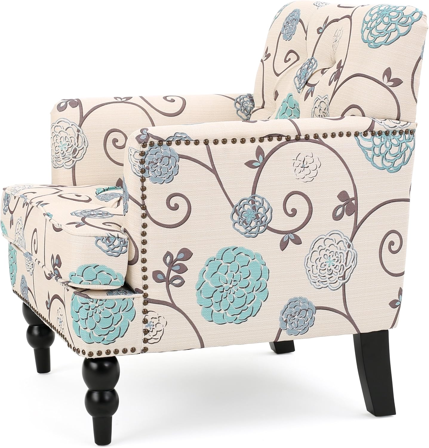 Christopher Knight Home Harrison Fabric Tufted Club Chair, White / Blue (29.5"D x 28"W x 33.5"H) - Grand Goldman