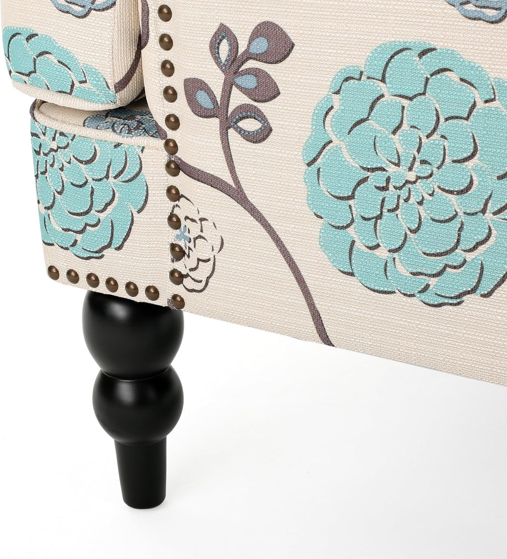 Christopher Knight Home Harrison Fabric Tufted Club Chair, White / Blue (29.5"D x 28"W x 33.5"H) - Grand Goldman