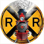Circular Metal Sign Train Signage Railroad Crossing Symbol Sign Vintage Round Metal Tin Signs Nostalgic Funny Iron Painting - Grand Goldman