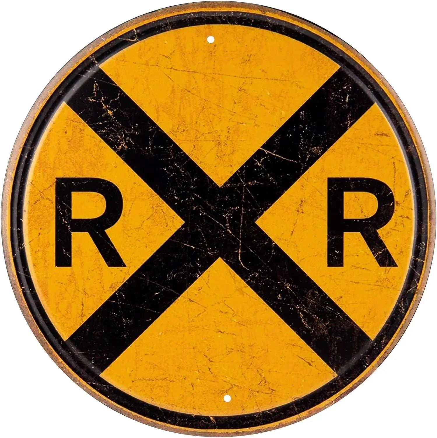 Circular Metal Sign Train Signage Railroad Crossing Symbol Sign Vintage Round Metal Tin Signs Nostalgic Funny Iron Painting - Grand Goldman