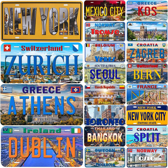 City License Plate New York Zurich Athens Toronto Vintage Rusty Metal Tin Sign Metal Car Tag 6X12 Inches For Garage Cafe Bar Pub - Grand Goldman