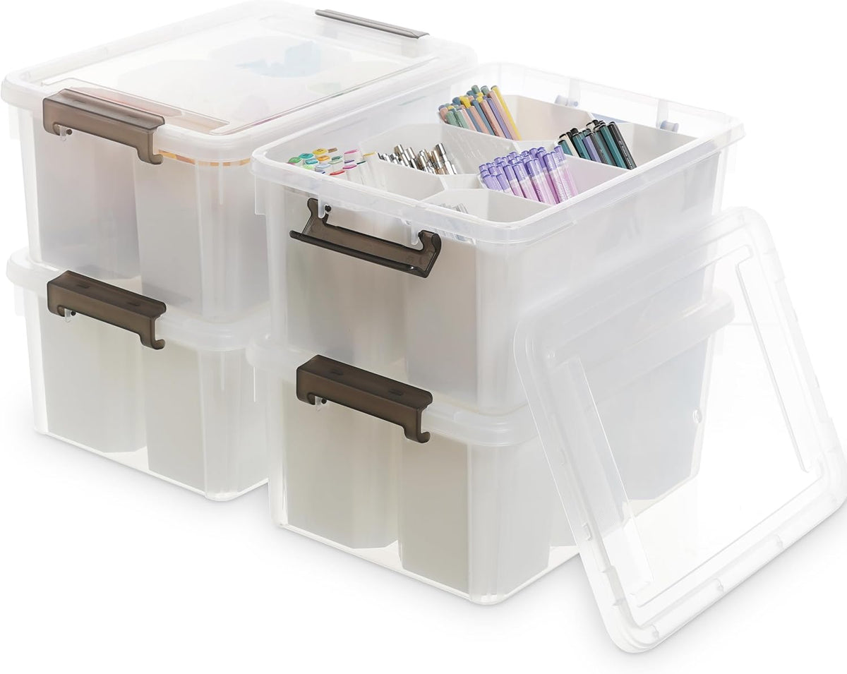 Citylife 17 QT Plastic Storage Bins Clear Storage Box with Lids Multipurpose Stackable Storage Containers for Organizing Tool, Craft, Crayon - Grand Goldman