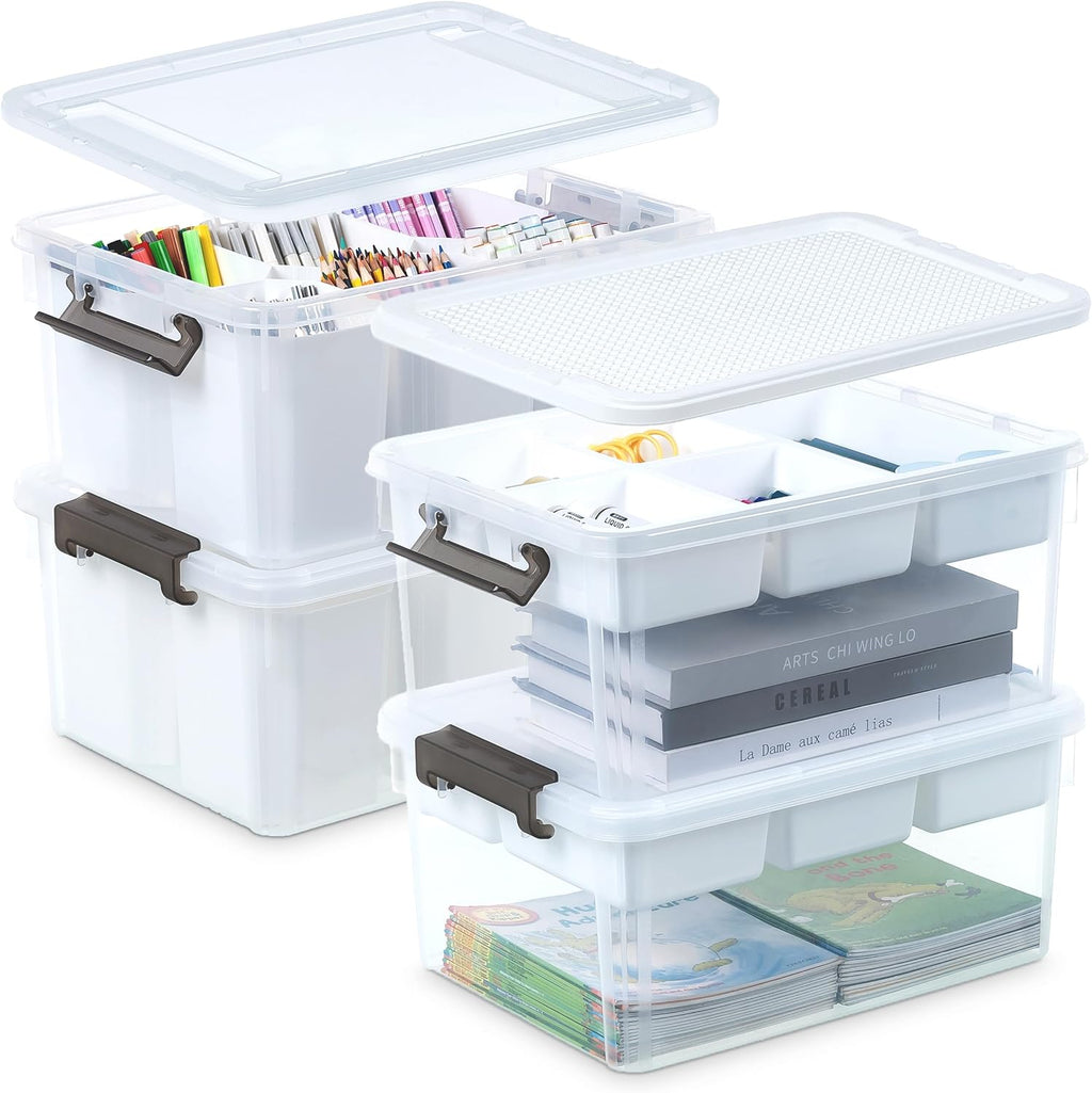Citylife 17 QT Plastic Storage Bins Clear Storage Box with Lids Multipurpose Stackable Storage Containers for Organizing Tool, Craft, Crayon - Grand Goldman