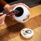 Classical Landscape Flower and Bird Storage Jar Ceramic Tea Caddy with Lid Household White Sealed Nut Storage Jar Food Container - Grand Goldman