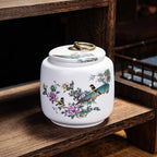 Classical Landscape Flower and Bird Storage Jar Ceramic Tea Caddy with Lid Household White Sealed Nut Storage Jar Food Container - Grand Goldman