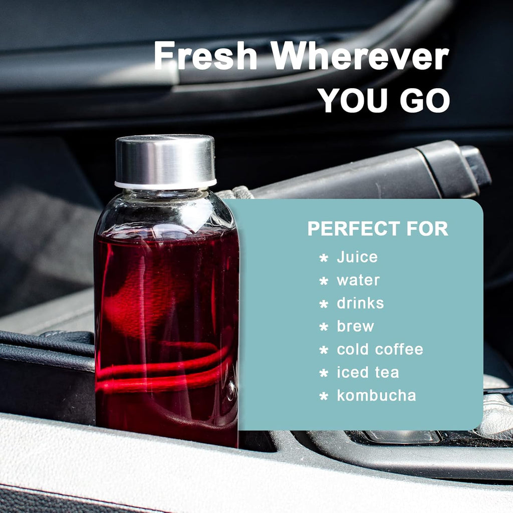 Clear Glass Bottles with Lids 18 oz, Reusable Glass Water Bottles with Stainless Steel Cap for Juicing,Refrigerator,100% Leak Proof, BPA Free Eco Friendly,Set of 6 - Grand Goldman