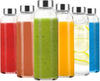 Clear Glass Bottles with Lids 18 oz, Reusable Glass Water Bottles with Stainless Steel Cap for Juicing,Refrigerator,100% Leak Proof, BPA Free Eco Friendly,Set of 6 - Grand Goldman