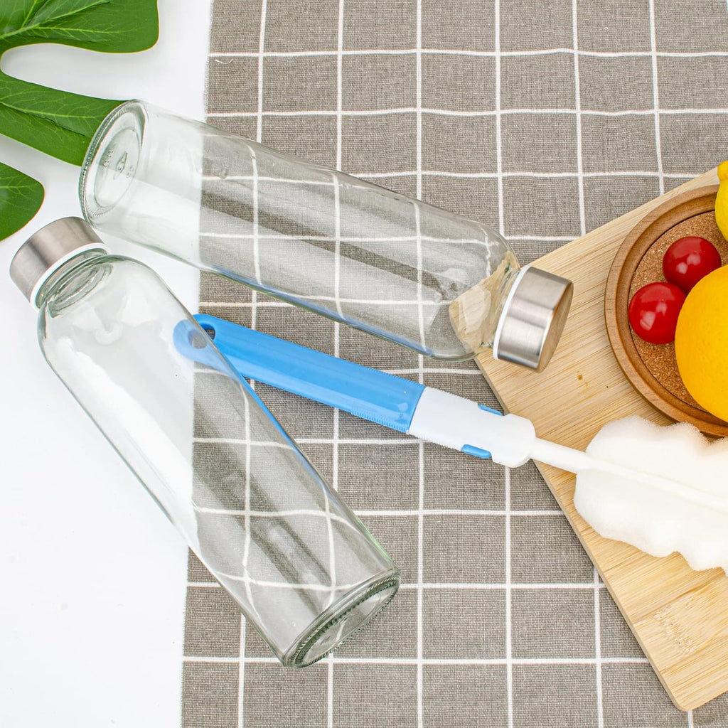 Clear Glass Bottles with Lids 18 oz, Reusable Glass Water Bottles with Stainless Steel Cap for Juicing,Refrigerator,100% Leak Proof, BPA Free Eco Friendly,Set of 6 - Grand Goldman