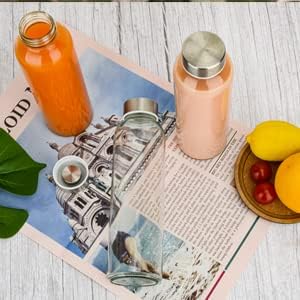 Clear Glass Bottles with Lids 18 oz, Reusable Glass Water Bottles with Stainless Steel Cap for Juicing,Refrigerator,100% Leak Proof, BPA Free Eco Friendly,Set of 6 - Grand Goldman