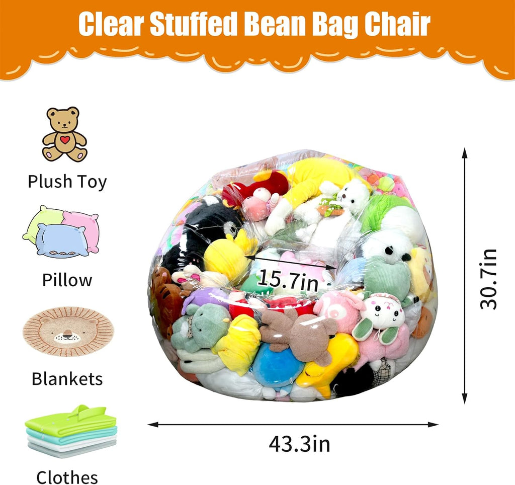 Clear Stuffed Animal Storage Bean Bag Chair Cover for Kids, Extra Large Waterparoof Beanbag Chair Cover with Zipper, PVC Bean Bag Chair for Children Plush Toys Storage & Organizing - Grand Goldman