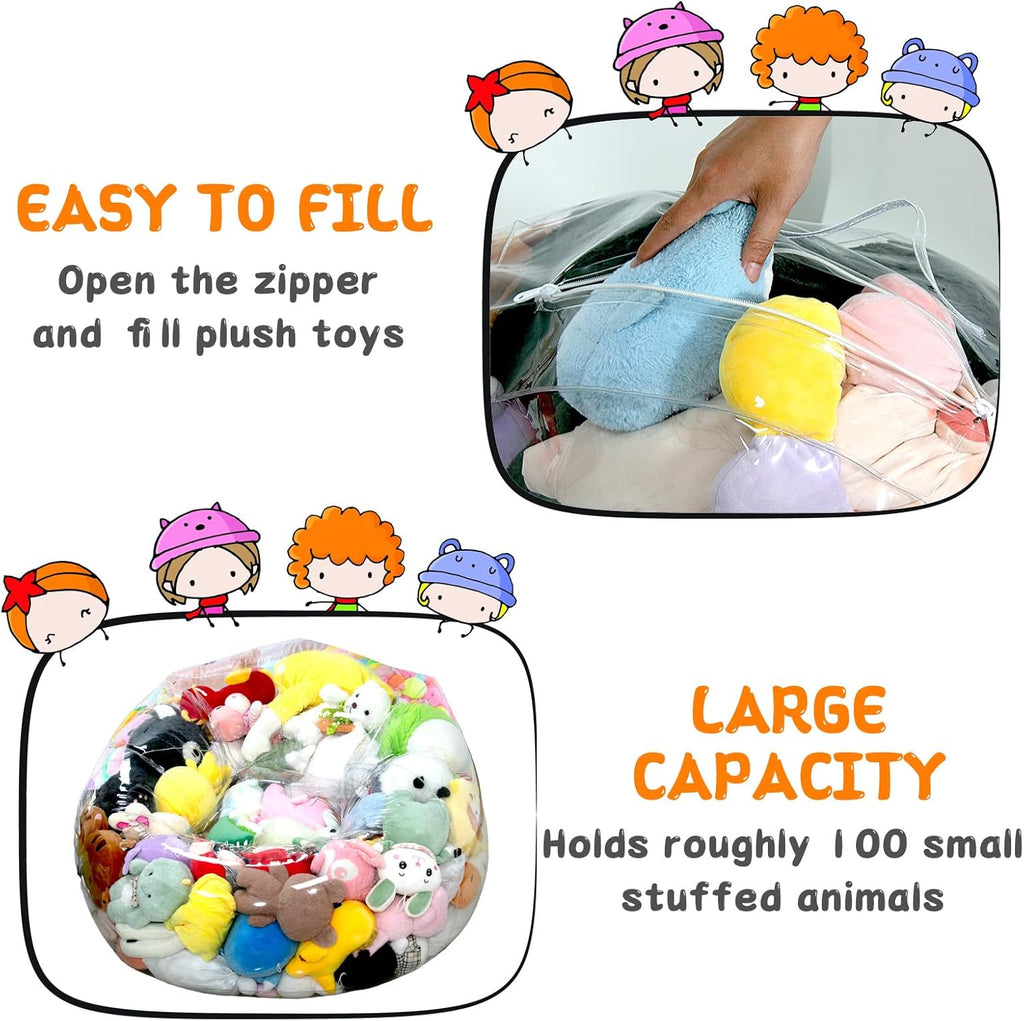 Clear Stuffed Animal Storage Bean Bag Chair Cover for Kids, Extra Large Waterparoof Beanbag Chair Cover with Zipper, PVC Bean Bag Chair for Children Plush Toys Storage & Organizing - Grand Goldman