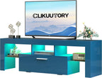 Clikuutory Modern LED 63 inch Long TV Stand with Large Storage Drawer for 50 55 60 65 70 75 Inch TVs, Black Wood TV Console with High Glossy Entertainment Center for Living Room, Bedroom, Black - Grand Goldman