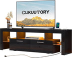 Clikuutory Modern LED 63 inch Long TV Stand with Large Storage Drawer for 50 55 60 65 70 75 Inch TVs, Black Wood TV Console with High Glossy Entertainment Center for Living Room, Bedroom, Black - Grand Goldman