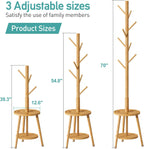 Coat Rack, Bamboo Wood Coat Freestanding with Umbrella Holder, Adjustable Height Coat Stand with 8 Hooks, kids coat rack, Used In The Bedroom Living Room, Office To Hang Clothes, Hats, Bags (Black) - Grand Goldman