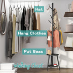 Coat Rack, Bamboo Wood Coat Freestanding with Umbrella Holder, Adjustable Height Coat Stand with 8 Hooks, kids coat rack, Used In The Bedroom Living Room, Office To Hang Clothes, Hats, Bags (Black) - Grand Goldman