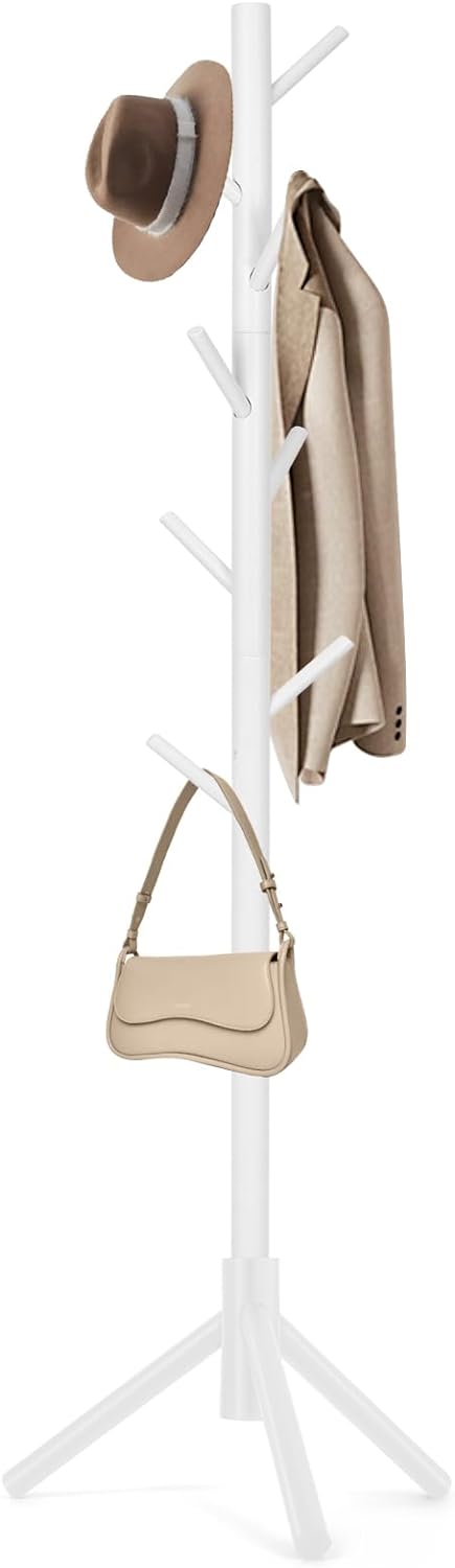 Coat Rack, Freestanding Coat Rack with 8 Hooks and 3 Adjustable Size Tree Coat Racks for Bedroom, Hallway, Entrance, Office, for Hats, Coats, Scarves, Handbags - Grand Goldman