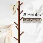 Coat Rack, Freestanding Coat Rack with 8 Hooks and 3 Adjustable Size Tree Coat Racks for Bedroom, Hallway, Entrance, Office, for Hats, Coats, Scarves, Handbags - Grand Goldman