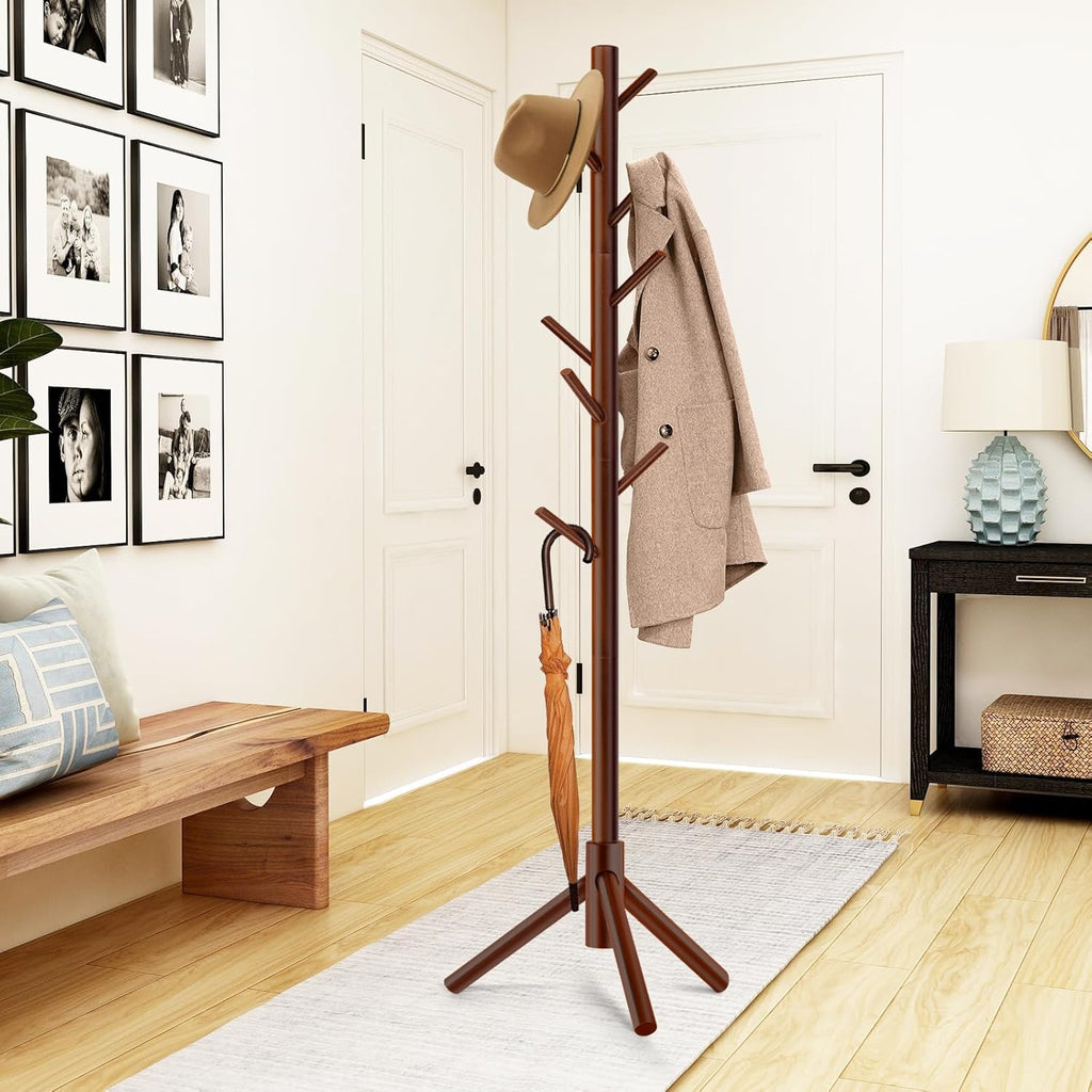 Coat Rack, Freestanding Coat Rack with 8 Hooks and 3 Adjustable Size Tree Coat Racks for Bedroom, Hallway, Entrance, Office, for Hats, Coats, Scarves, Handbags - Grand Goldman