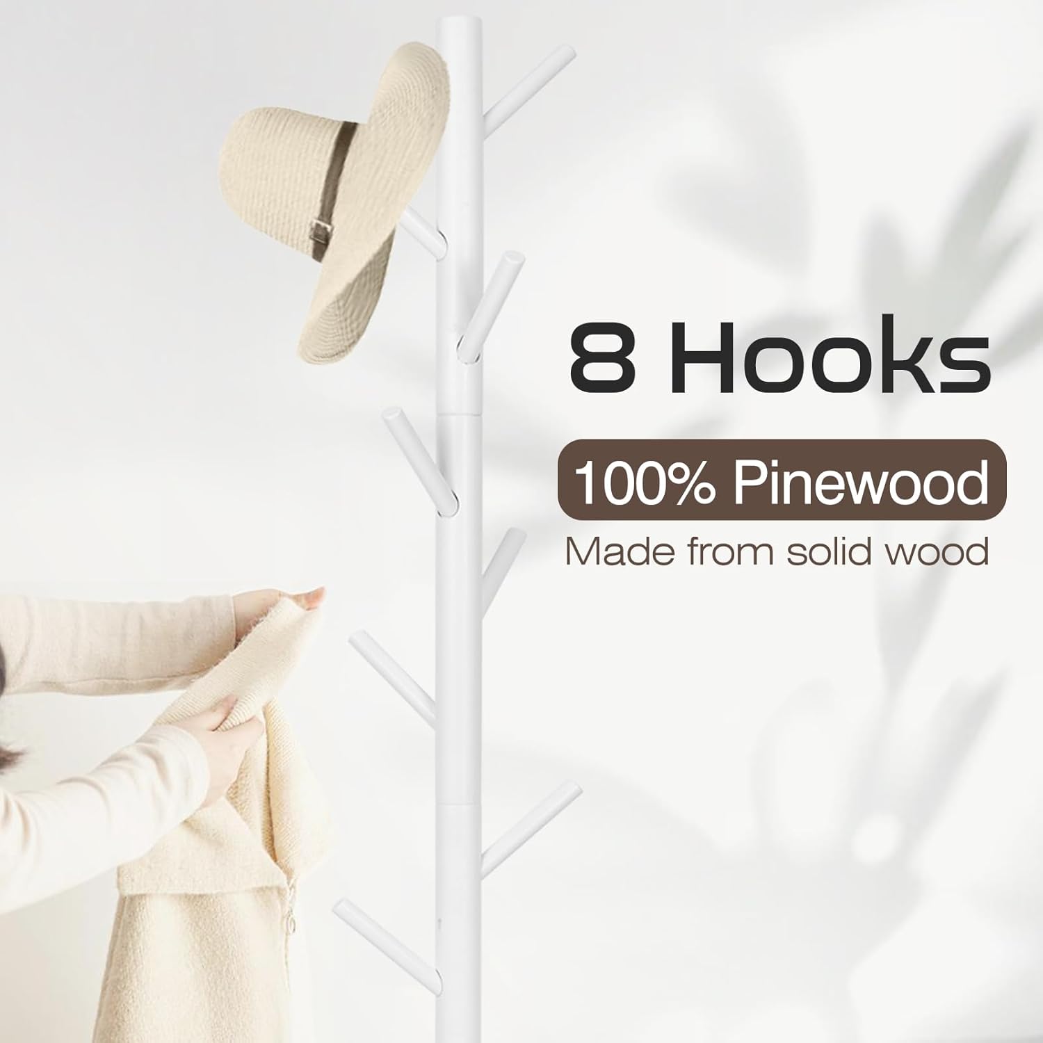 Coat Rack, Freestanding Coat Rack with 8 Hooks and 3 Adjustable Size Tree Coat Racks for Bedroom, Hallway, Entrance, Office, for Hats, Coats, Scarves, Handbags - Grand Goldman