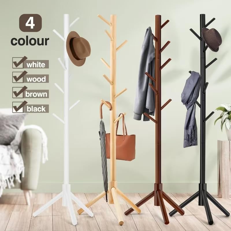 Coat Rack, Freestanding Coat Rack with 8 Hooks and 3 Adjustable Size Tree Coat Racks for Bedroom, Hallway, Entrance, Office, for Hats, Coats, Scarves, Handbags - Grand Goldman
